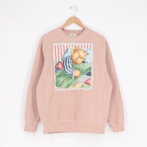Upcycled Reworked Vintage Fabric Quilted Patch Sweatshirt Pale Pink
